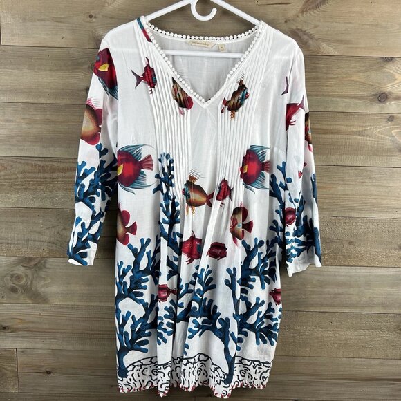 Soft Surroundings Seychelles Tropical Coral Reef Fish Lightweight Coverup Medium - Picture 3 of 11